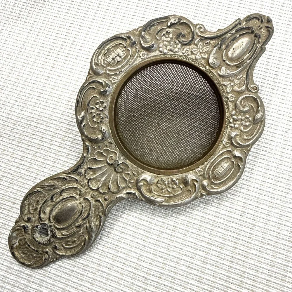 Vintage Silver Plated German Mesh Tea Strainer and Holder